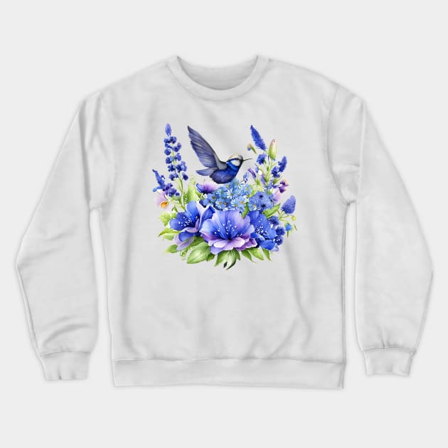 Beautiful Purple and Blue Lavender Flowers Violet Wildflowers garden Floral Pattern. Watercolor Hand Drawn Decoration. Summer Crewneck Sweatshirt by sofiartmedia